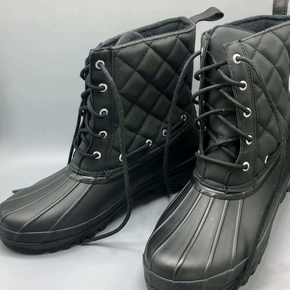 Black Sperry Quilted Duck Boots, Waterproof Fall Winder Boots, Warm Ankle Boots